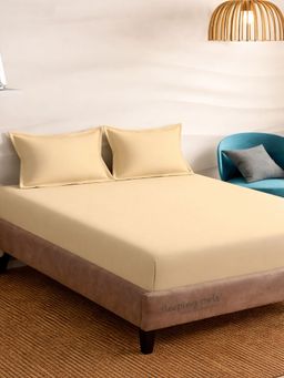 Sleeping Owls- because your sleep matters - Beige Solid Bedsheet With 2 Pillow Covers (Super King)