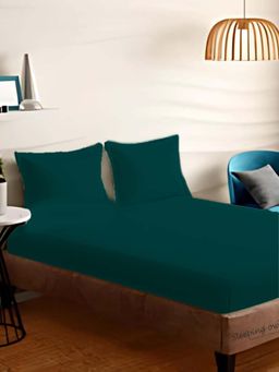 Sleeping Owls- because your sleep matters - Teal Green Bedsheet With 2 Pillow Covers (Super King)