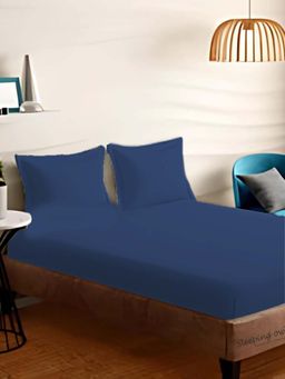 Sleeping Owls- because your sleep matters - Medium Blue Bedsheet With 2 Pillow Covers (Super King)
