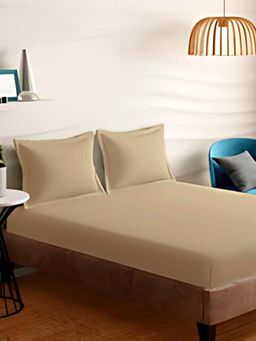 Sleeping Owls- because your sleep matters - Beige Solid Bedsheet With 2 Pillow Covers (Super King)