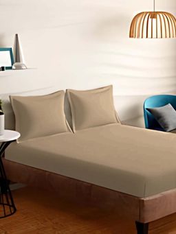 Sleeping Owls- because your sleep matters - Tan Solid Bedsheet With 2 Pillow Covers (Super King)