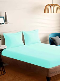 Sleeping Owls- because your sleep matters - Aqua Bedsheet With 2 Pillow Covers (Super King)