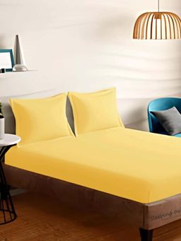 Sleeping Owls- because your sleep matters - Yellow Solid Bedsheet With 2 Pillow Covers (Super King)