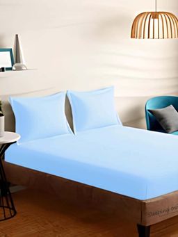 Sleeping Owls- because your sleep matters - Sky Blue Solid Bedsheet With 2 Pillow Covers (Super King)
