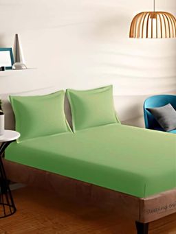 Sleeping Owls- because your sleep matters - Moss Green Bedsheet With 2 Pillow Covers (Super King)