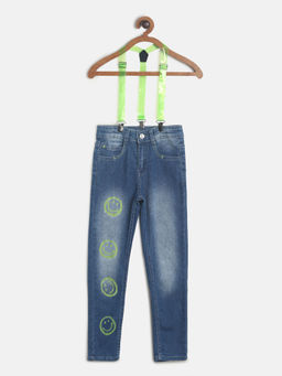 Tales & Stories - Boy's Blue Casual Lycra Printed Jeans