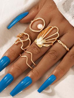OOMPH - Jewellery Gold Tone Bohemian Shell & Elephant Ring (Pack of 5)