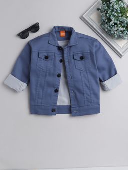 Mini Stitch - Boys Full Sleeves Solid Denim Jacket -airforce