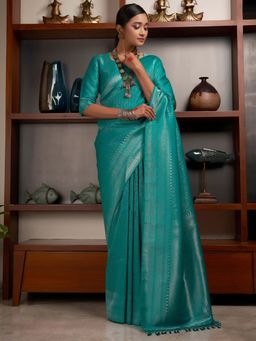 Odette - Blue Colour Kanjivaram Silk Saree with Unstitched Blouse