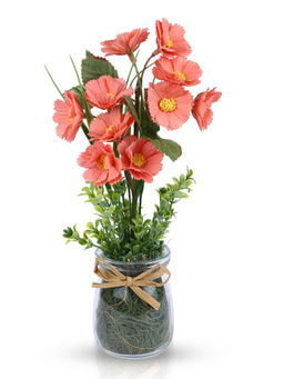 HomeTown - Aura Polyester Glass Floral Arrangements in Peach Colour By Living Essence