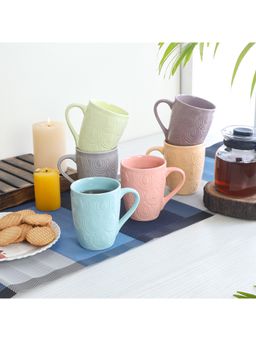 Ceradeco - CDI Set of 6 Multicoloured Textured Ceramic Glossy Cups And Mugs