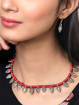 Yellow Chimes - Silver Oxidized Handmade Dori Work Thread Choker Necklace Set