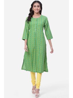 Biba - Women Green Cotton Blend A Line Kurta