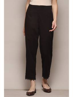 Biba - Women Black Cotton Slim Bottomwear
