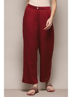 Biba - Women Maroon Cotton Blend Straight Pant