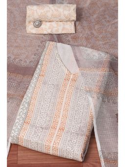 Biba - Women Beige Cotton Blend Unstitched Suit (Set of 3)