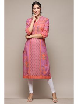 Biba - Women Purple Cotton Straight Kurta