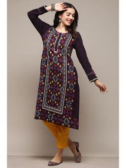 Biba - Women Purple Cotton Blend Straight Kurta