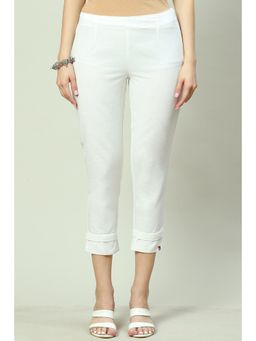 Biba - Women Off White Cotton Blend Regular Pant