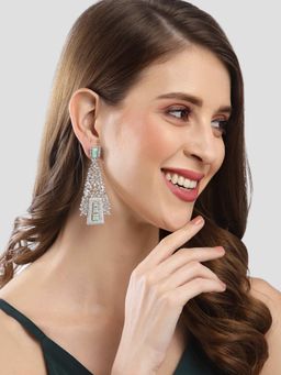 Karatcart - Silver Plated Light Green Cubic Zirconia Studded Dangler Earrings