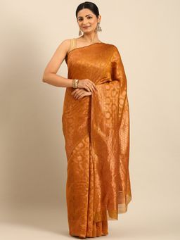 Sangam Prints - Mustard Cotton Woven Work Traditional Saree with Unstitched Blouse