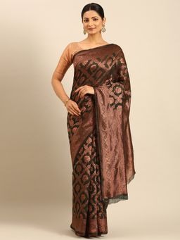 Sangam Prints - Bottle Green Cotton Woven Work Traditional Saree with Unstitched Blouse