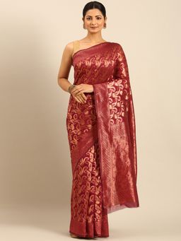 Sangam Prints - Magenta Cotton Woven Work Traditional Saree with Unstitched Blouse