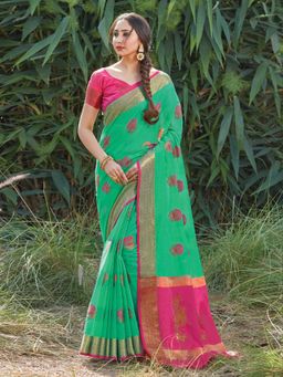 Sangam Prints - Rama Cotton Handloom Woven Work Traditional Saree with Unstitched Blouse