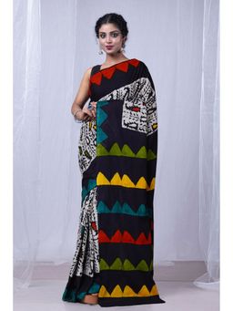 Unnati Silks - Black Pure Wax Batik Printed Superfine Mulmul Cotton Saree