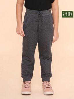 REBORN - Girls Solid Joggers-Charcoal Melange