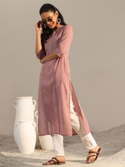 Libas - Mauve Printed Cotton Straight Kurtas for Women