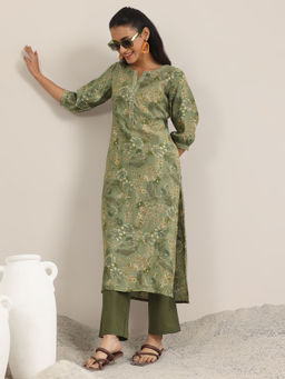 Libas - Green Printed Silk Blend Straight Kurtas for Women
