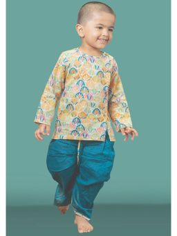 Polka Tots - Full Sleeves Floral Print Angrakha Kurta with Dhoti (Set of 2)