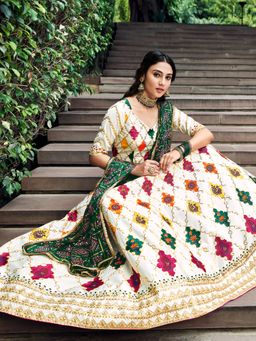 Odette - White Silk Embroidered Semi Stitched Lehenga With Unstitched Blouse (Set of 3)