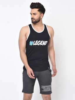 Aesthetic Bodies - Men Black Legend Printed Sleeveless Gym Vest