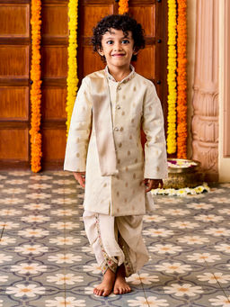 Vastramay - Boys Cream Viscose Blend Kurta Dhoti with Dupatta (Set of 3)
