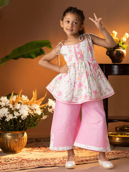 Vastramay - Girls Pink Printed Kurta and Palazzo (Set of 2)