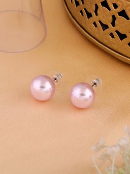 Estele - Rhodium Plated Classic Pearl Stud Earrings for Women