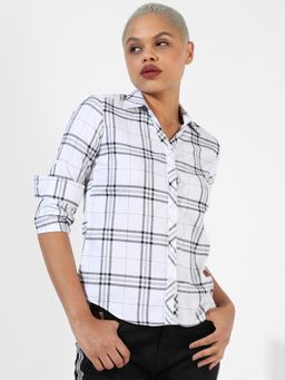PINACOLADA - Women White Checkered Regular Fit Shirt