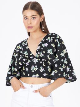 Kibo - Black Polyester Crop Top