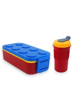 Little Surprise Box - 2Pcs Rectangle Blue Lego Lid Bpa Free Plastic Kids Lunch Box Plus Cup Bottle