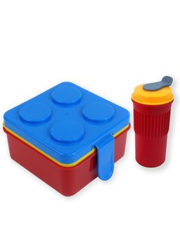 Little Surprise Box - 2Pcs Square Blue Lego Lid Bpa Free Plastic Kids Lunch Box Plus Cup Bottle