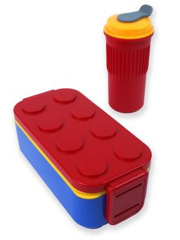 Little Surprise Box - 2Pcs Rectangle Red Lego Lid Bpa Free Plastic Kids Lunch Box Plus Cup Bottle