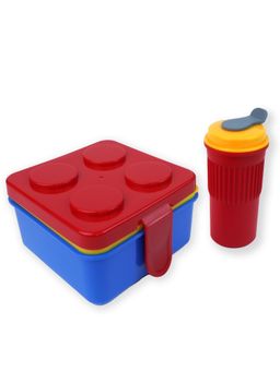 Little Surprise Box - 2Pcs Square Red Lego Lid Bpa Free Plastic Kids Lunch Box Plus Cup Bottle