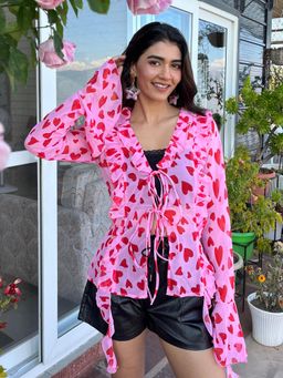 Tandul - Women Pink Heart Printed Top