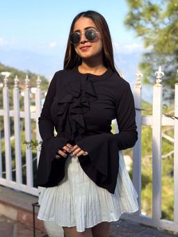 Tandul - Women Black Ruffle Full Sleeves Top