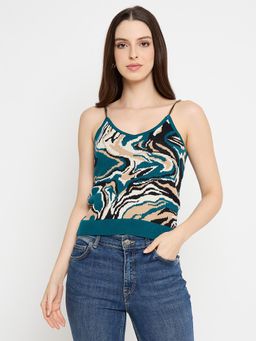 Madame - Abstract Print Teal Cami Crop Top