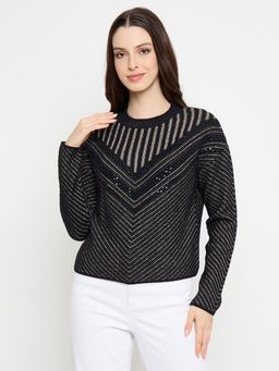 Madame - Black Full Sleeves Sequinned Sweater