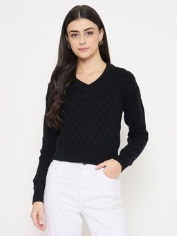 Madame - Black Full Sleeves V-Neck Sweater