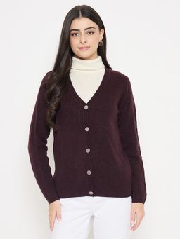 Madame - Brown Textured Full Sleeves Cardigan